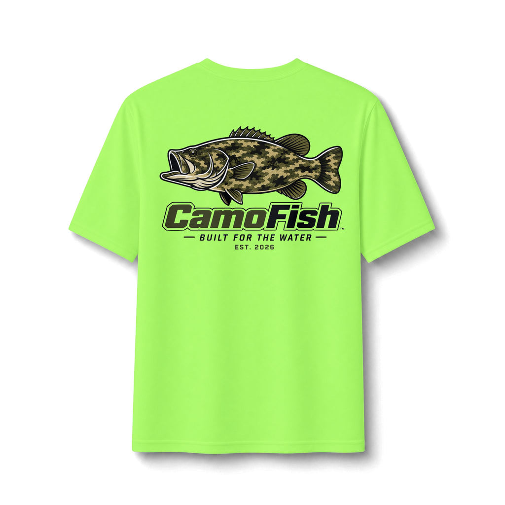 CamoFish Largemouth Bass Performance Tee – Built for the Water Fishing Shirt