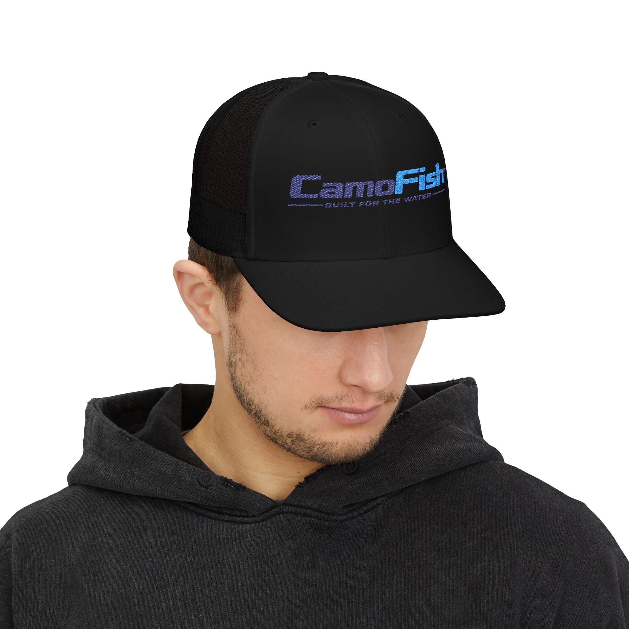 CamoFish Logo Trucker Cap - Classic Snapback with Outdoor Patch Design