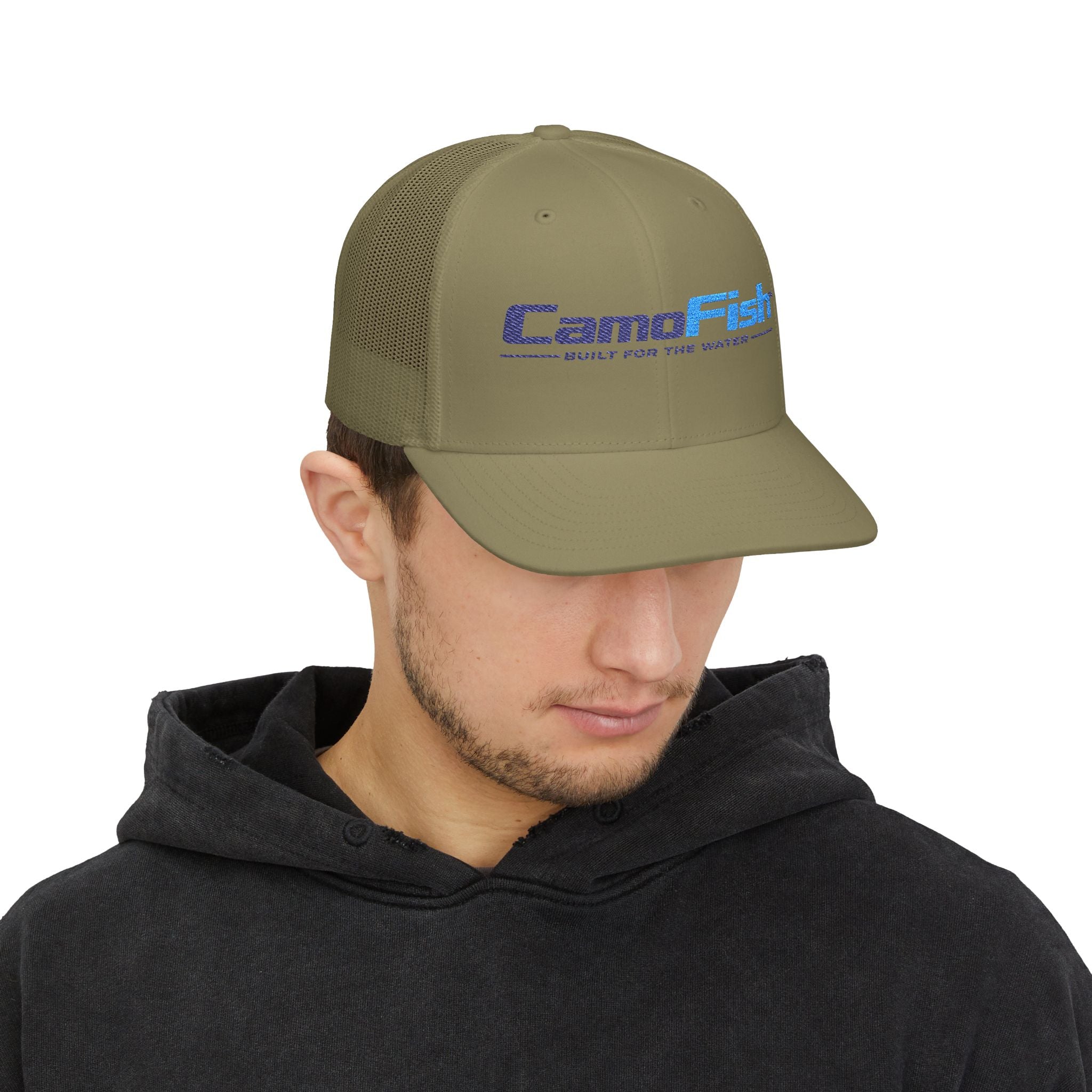 CamoFish Logo Trucker Cap - Classic Snapback with Outdoor Patch Design