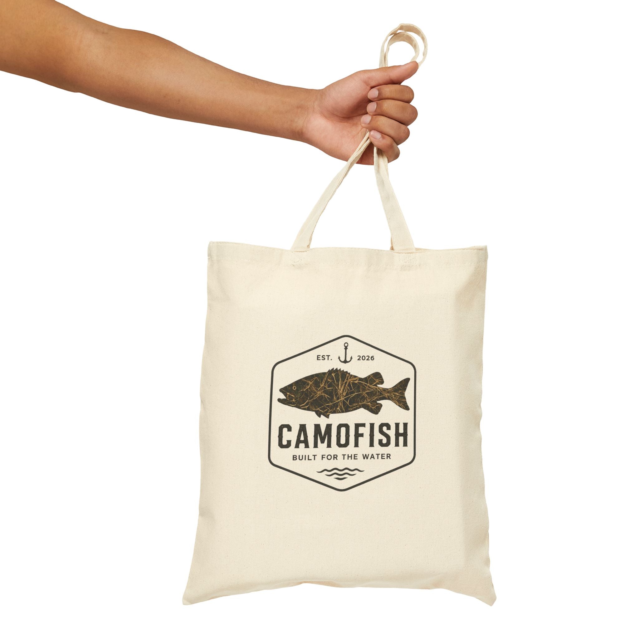 Canvas Tote Bag — 'Camofish' Vintage Fishing Logo Eco Shopper