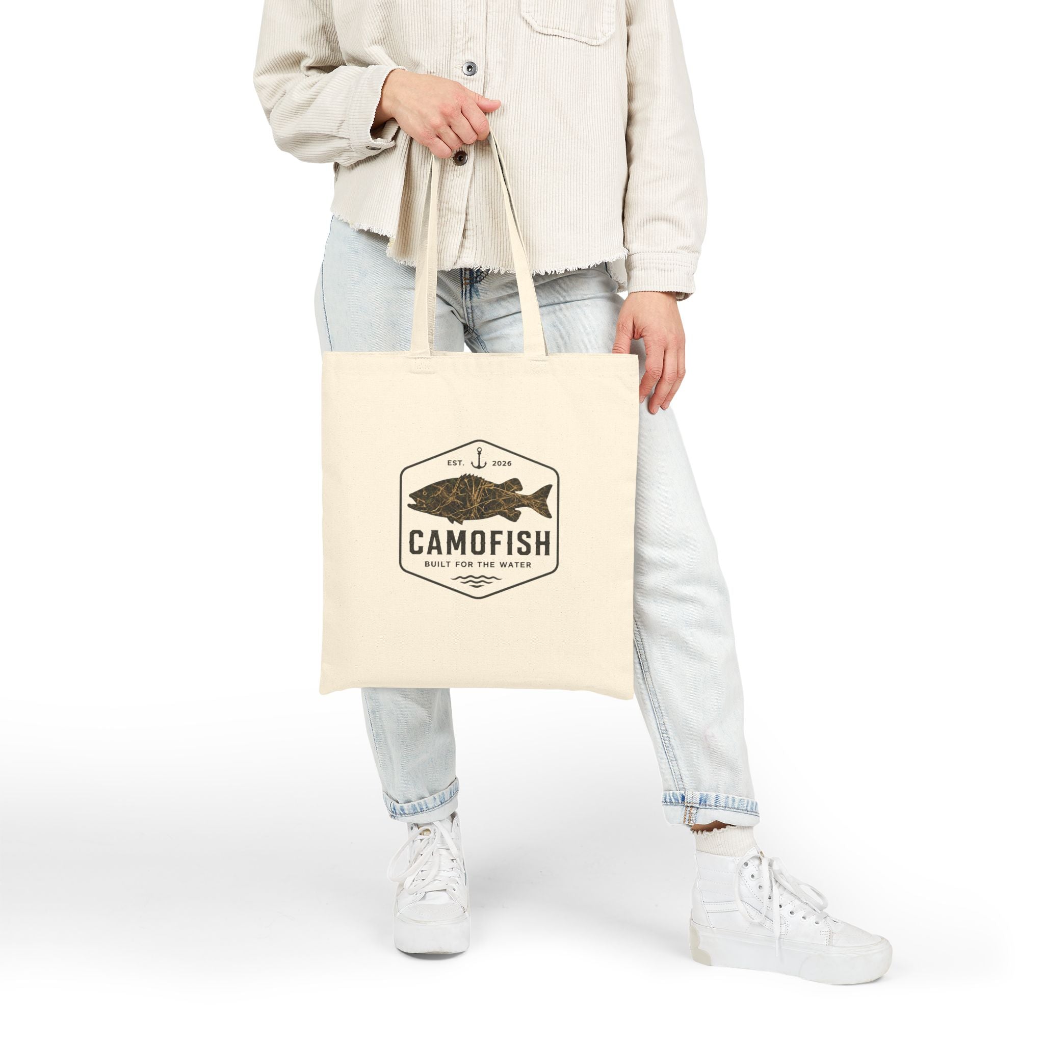 Canvas Tote Bag — 'Camofish' Vintage Fishing Logo Eco Shopper
