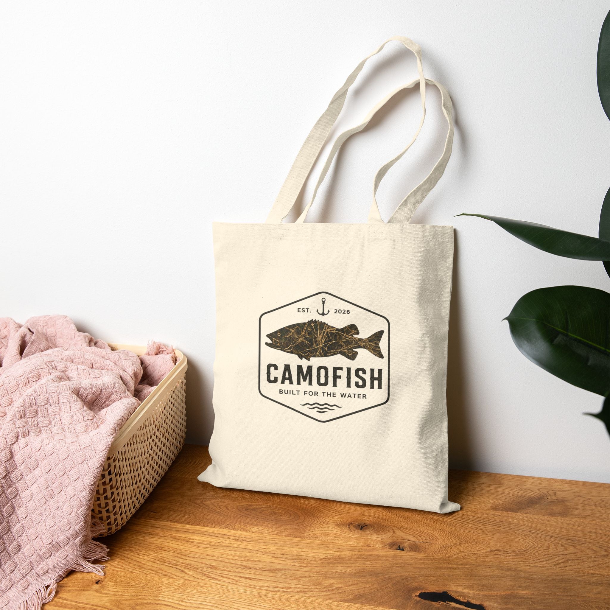 Canvas Tote Bag — 'Camofish' Vintage Fishing Logo Eco Shopper