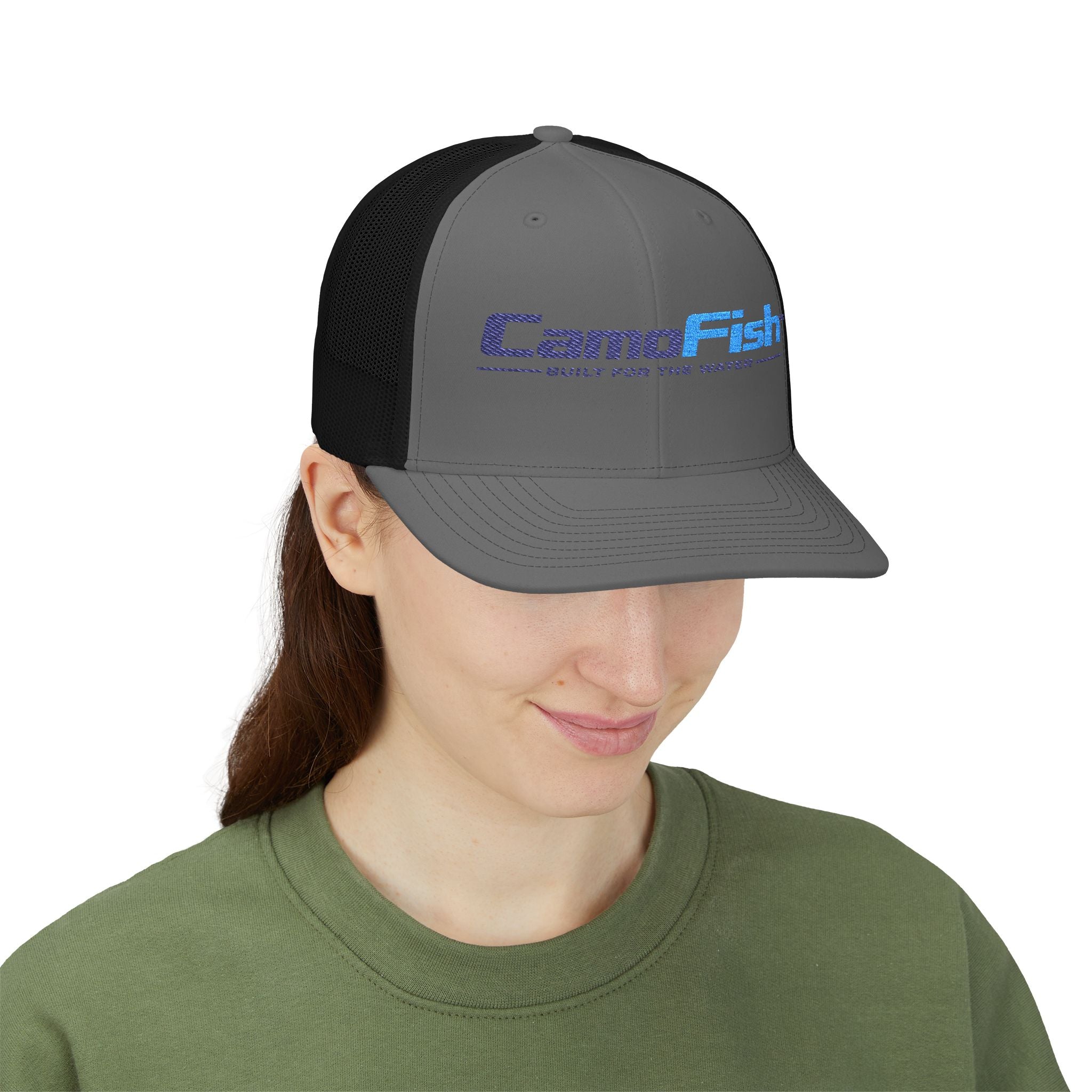 CamoFish Logo Trucker Cap - Classic Snapback with Outdoor Patch Design