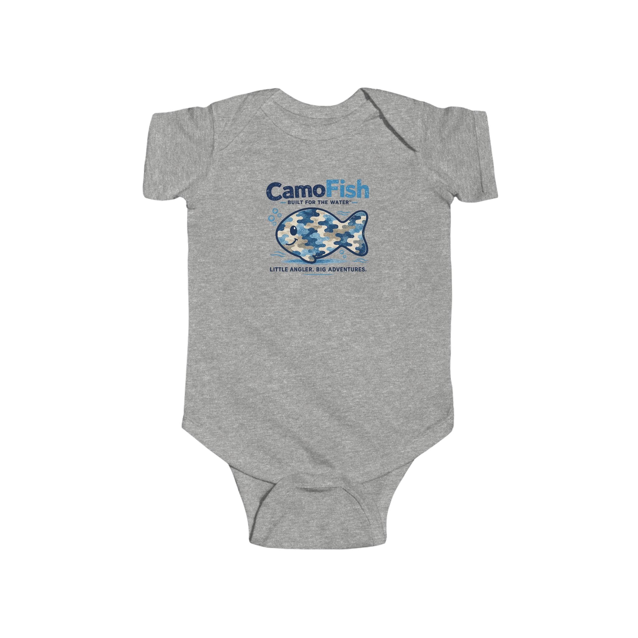 CamoFish Infant Bodysuit – Blue Camo Fish Baby Onesie