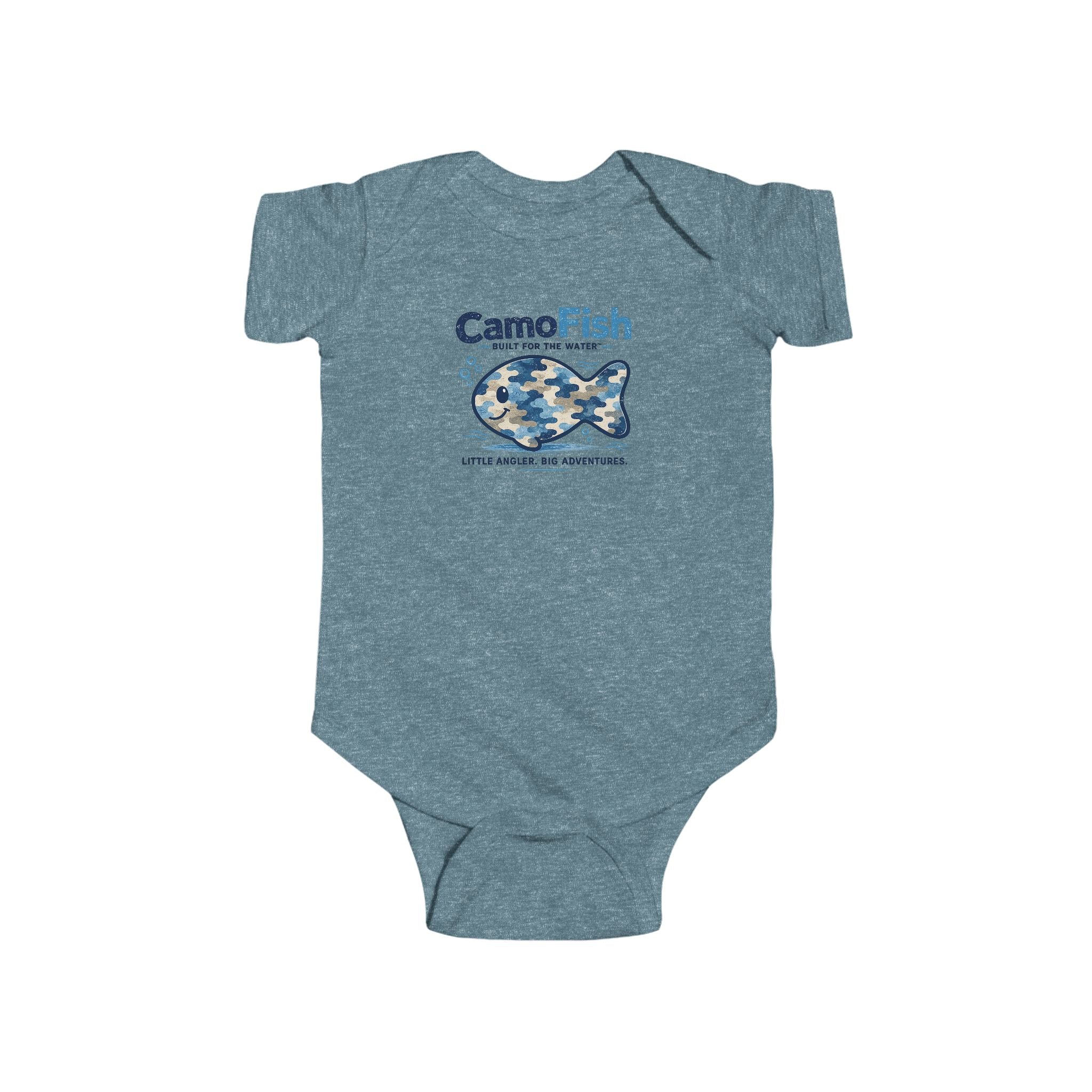 CamoFish Infant Bodysuit – Blue Camo Fish Baby Onesie