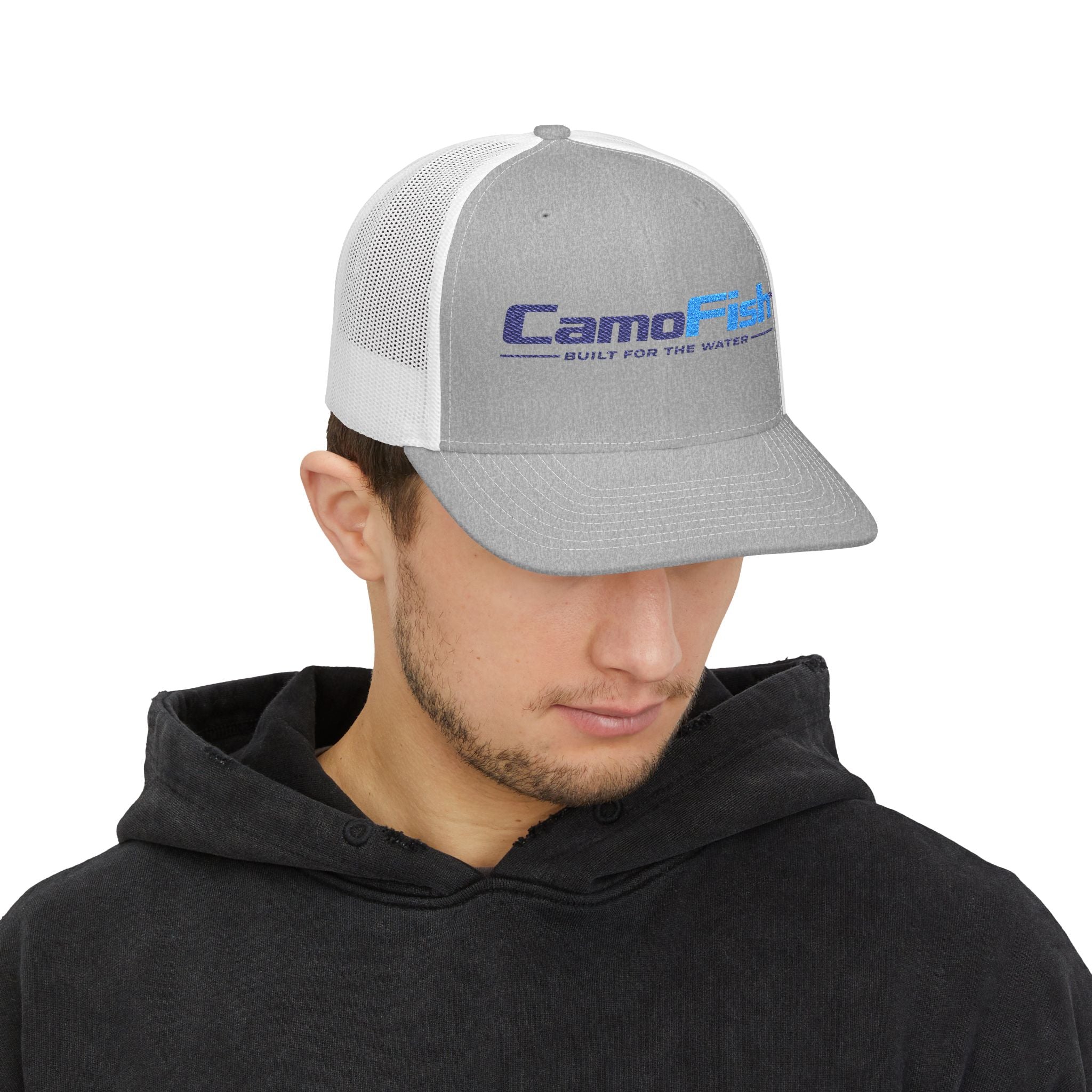 CamoFish Logo Trucker Cap - Classic Snapback with Outdoor Patch Design
