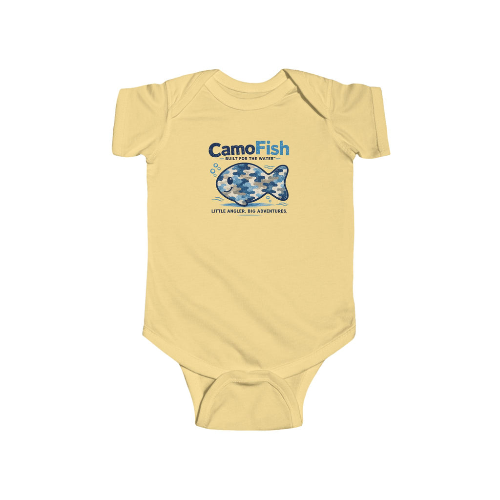 CamoFish Infant Bodysuit – Blue Camo Fish Baby Onesie