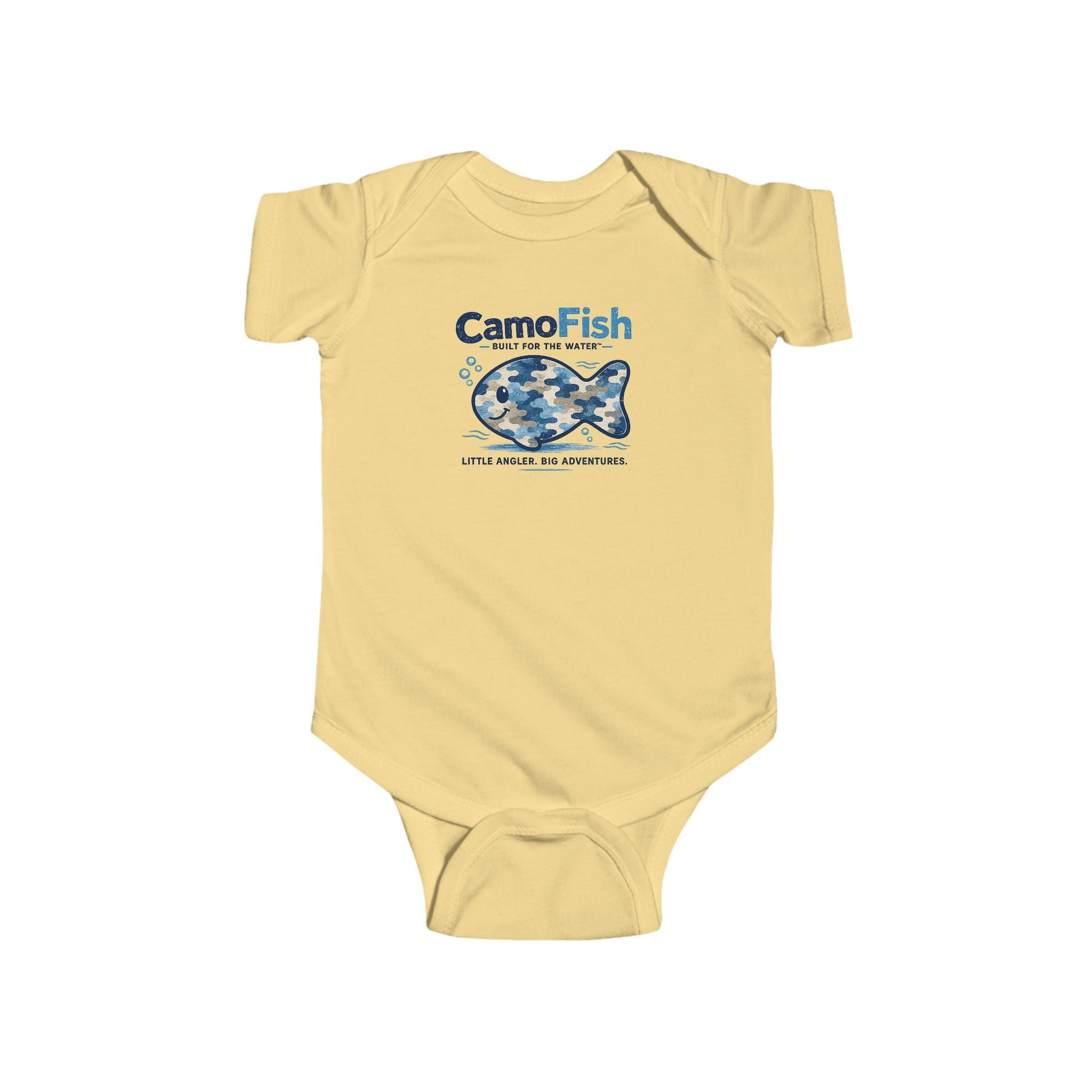 CamoFish Infant Bodysuit – Blue Camo Fish Baby Onesie