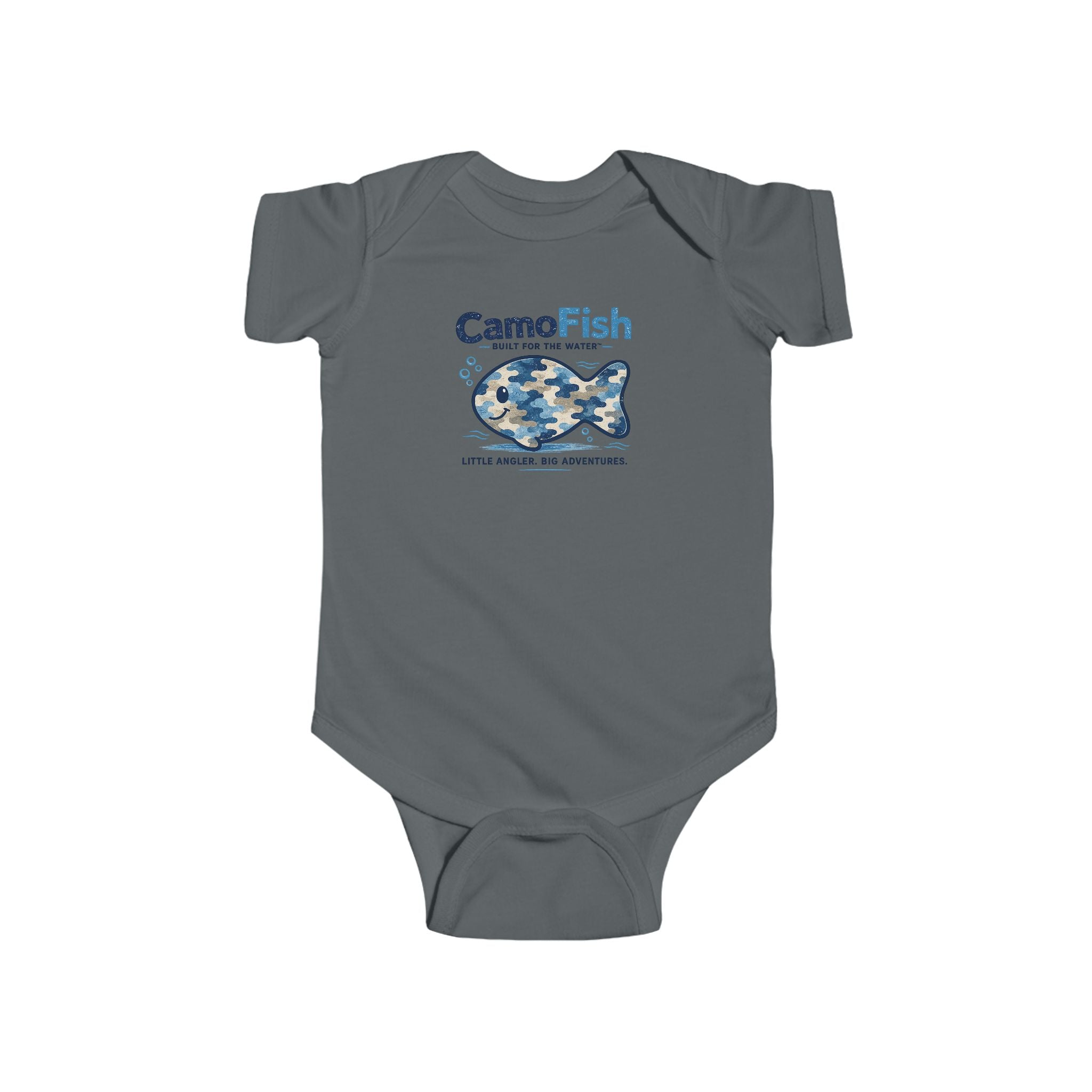 CamoFish Infant Bodysuit – Blue Camo Fish Baby Onesie