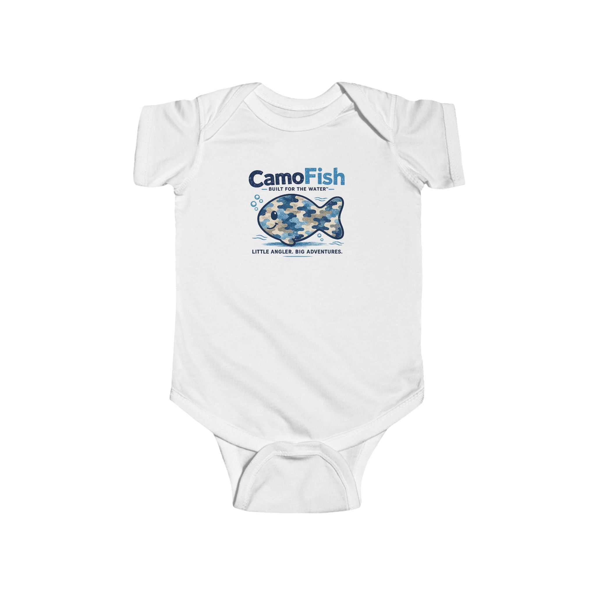 CamoFish Infant Bodysuit – Blue Camo Fish Baby Onesie