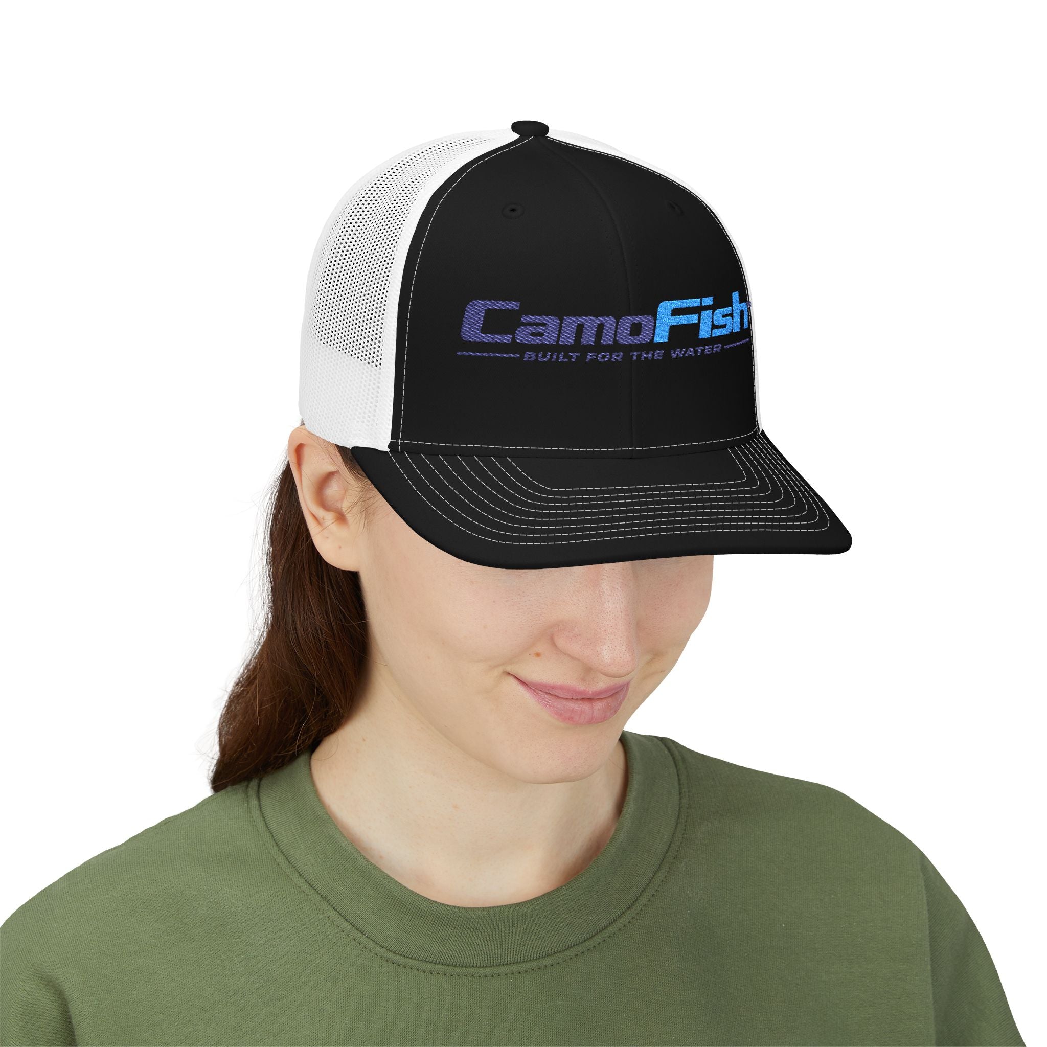 CamoFish Logo Trucker Cap - Classic Snapback with Outdoor Patch Design