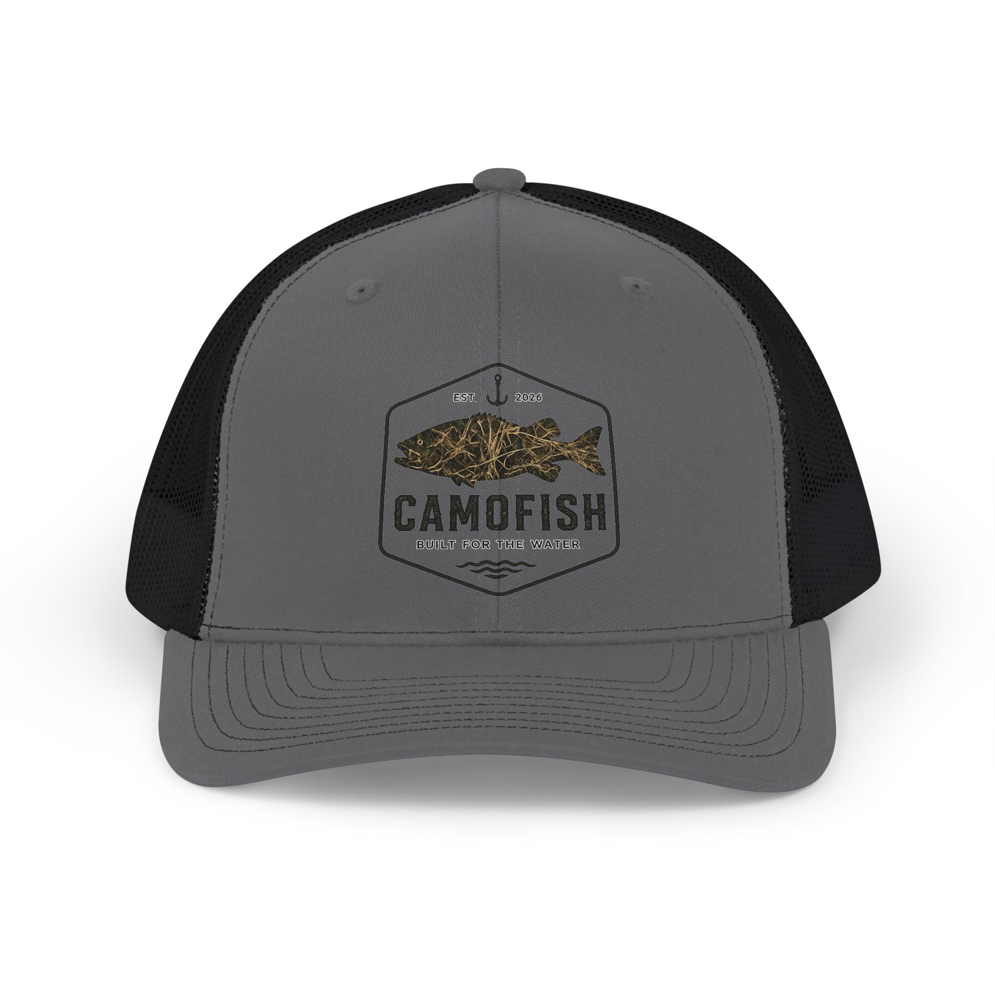 Camofish Trucker Cap — Camo Fish Logo Snapback Hat for Anglers