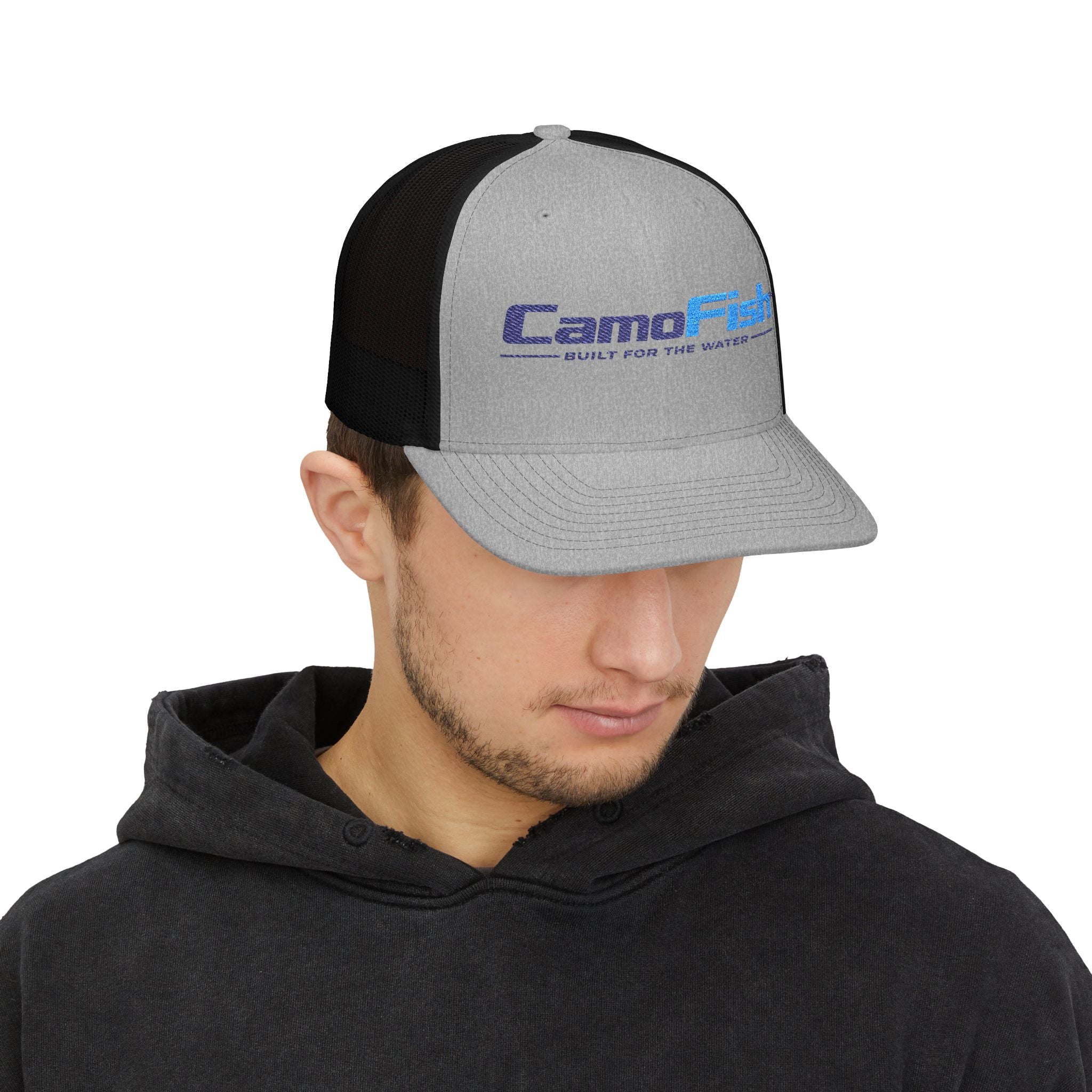 CamoFish Logo Trucker Cap - Classic Snapback with Outdoor Patch Design