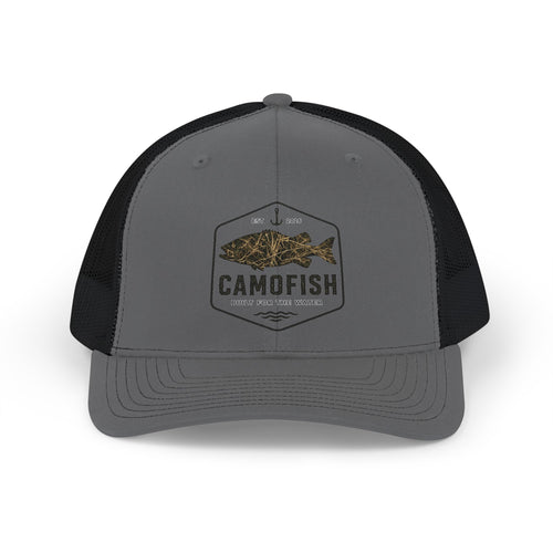 Camofish Trucker Cap — Camo Fish Logo Snapback Hat for Anglers