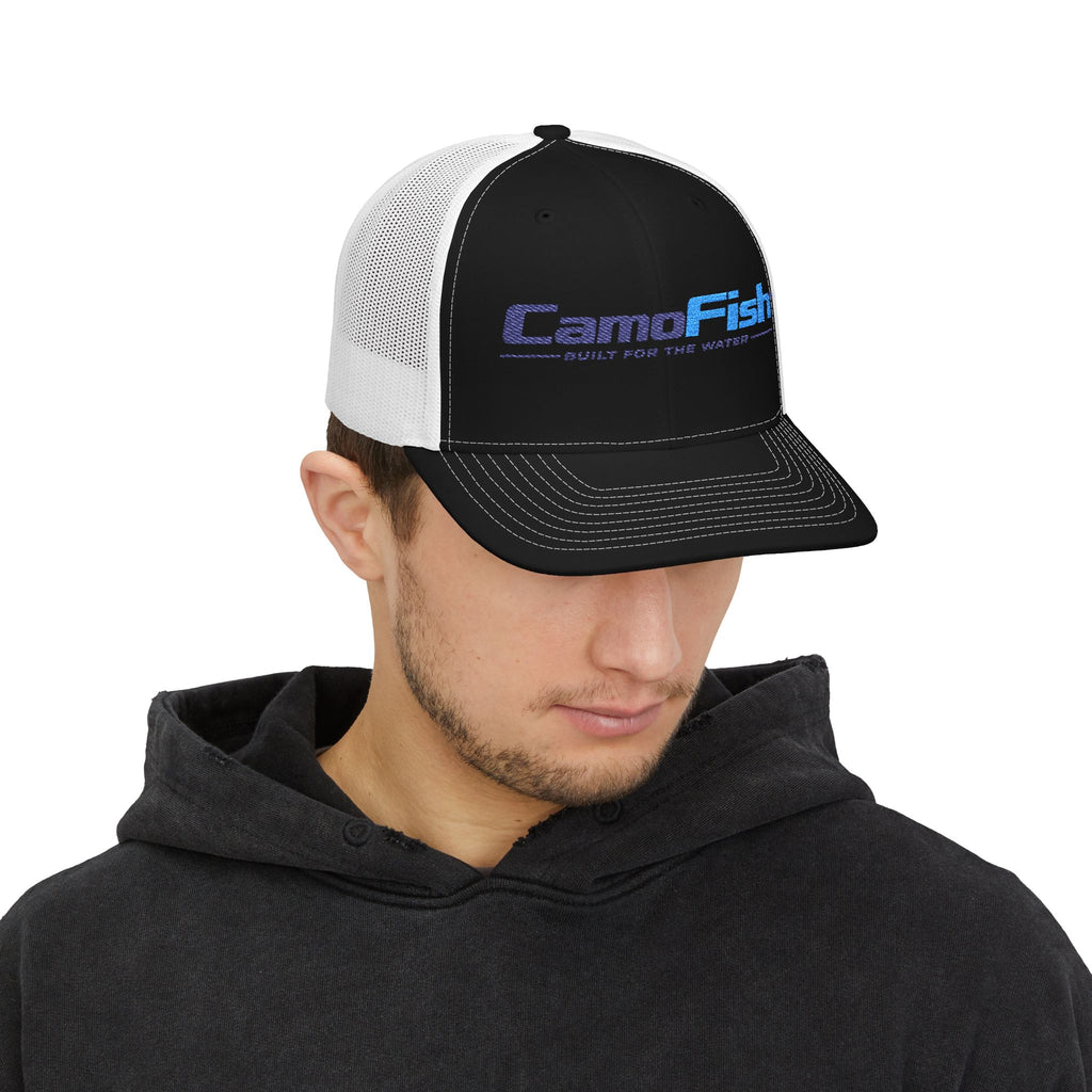 CamoFish Logo Trucker Cap - Classic Snapback with Outdoor Patch Design