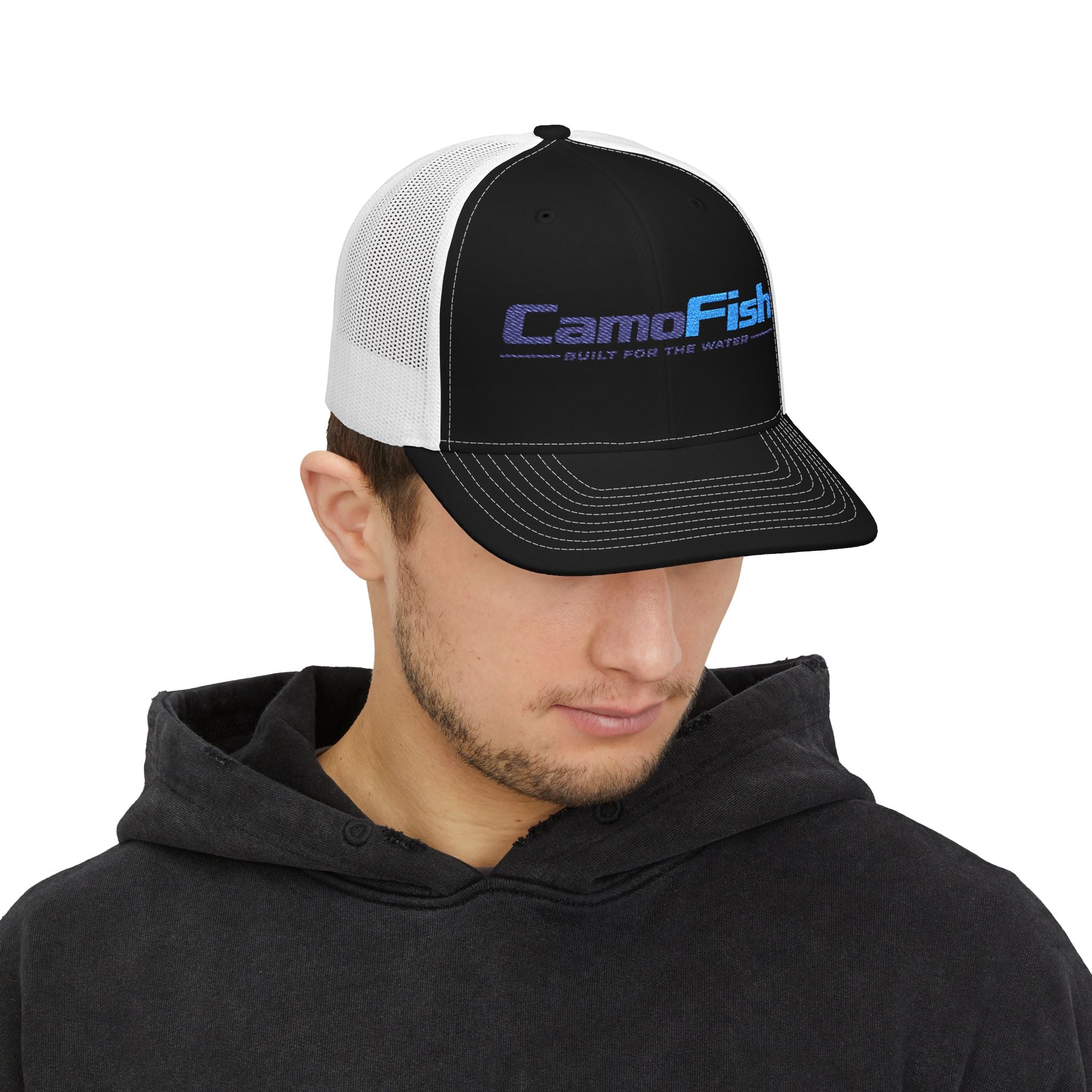 CamoFish Logo Trucker Cap - Classic Snapback with Outdoor Patch Design