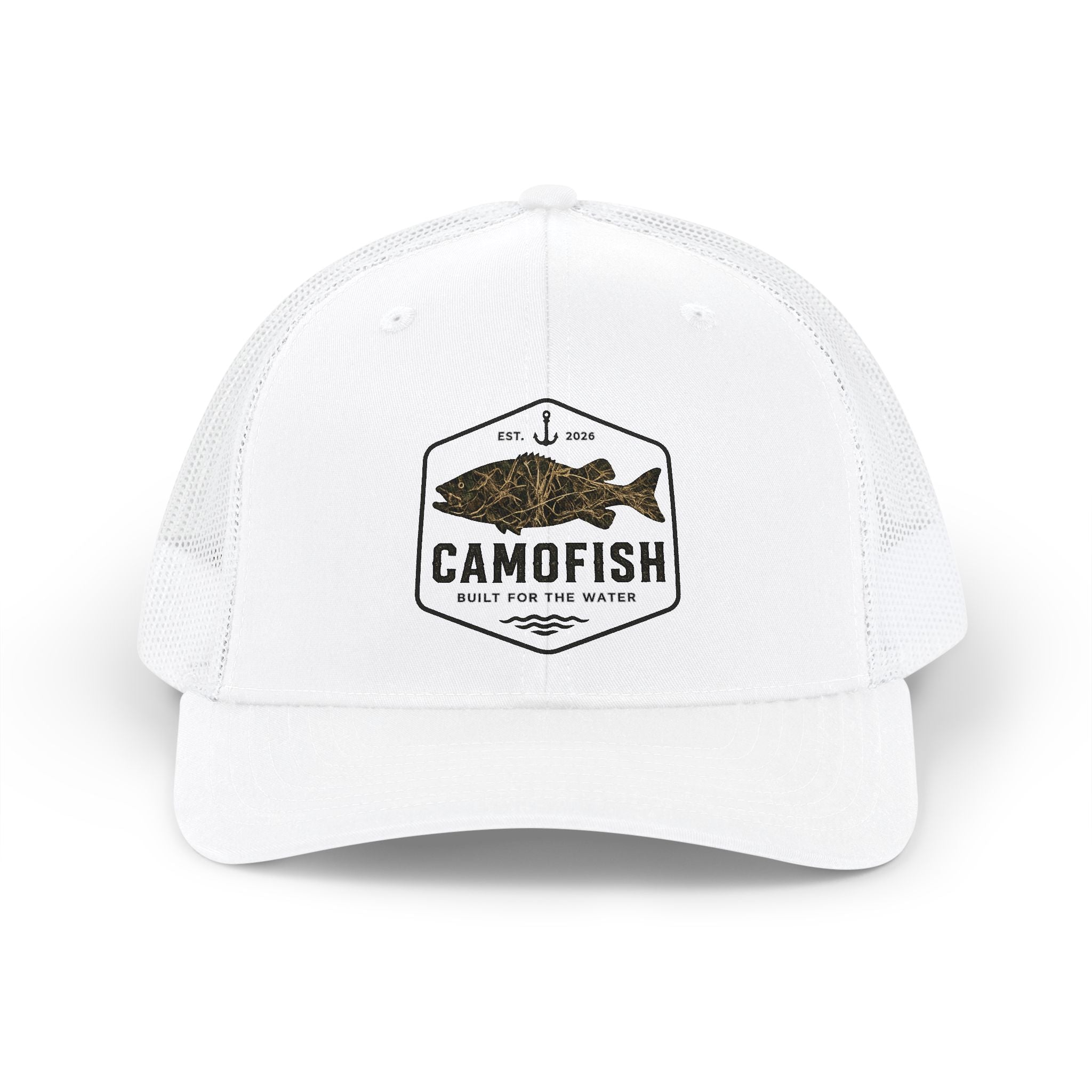Camofish Trucker Cap — Camo Fish Logo Snapback Hat for Anglers