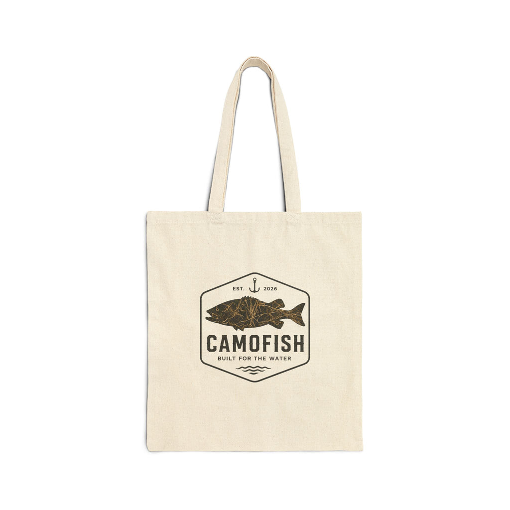 Canvas Tote Bag — 'Camofish' Vintage Fishing Logo Eco Shopper