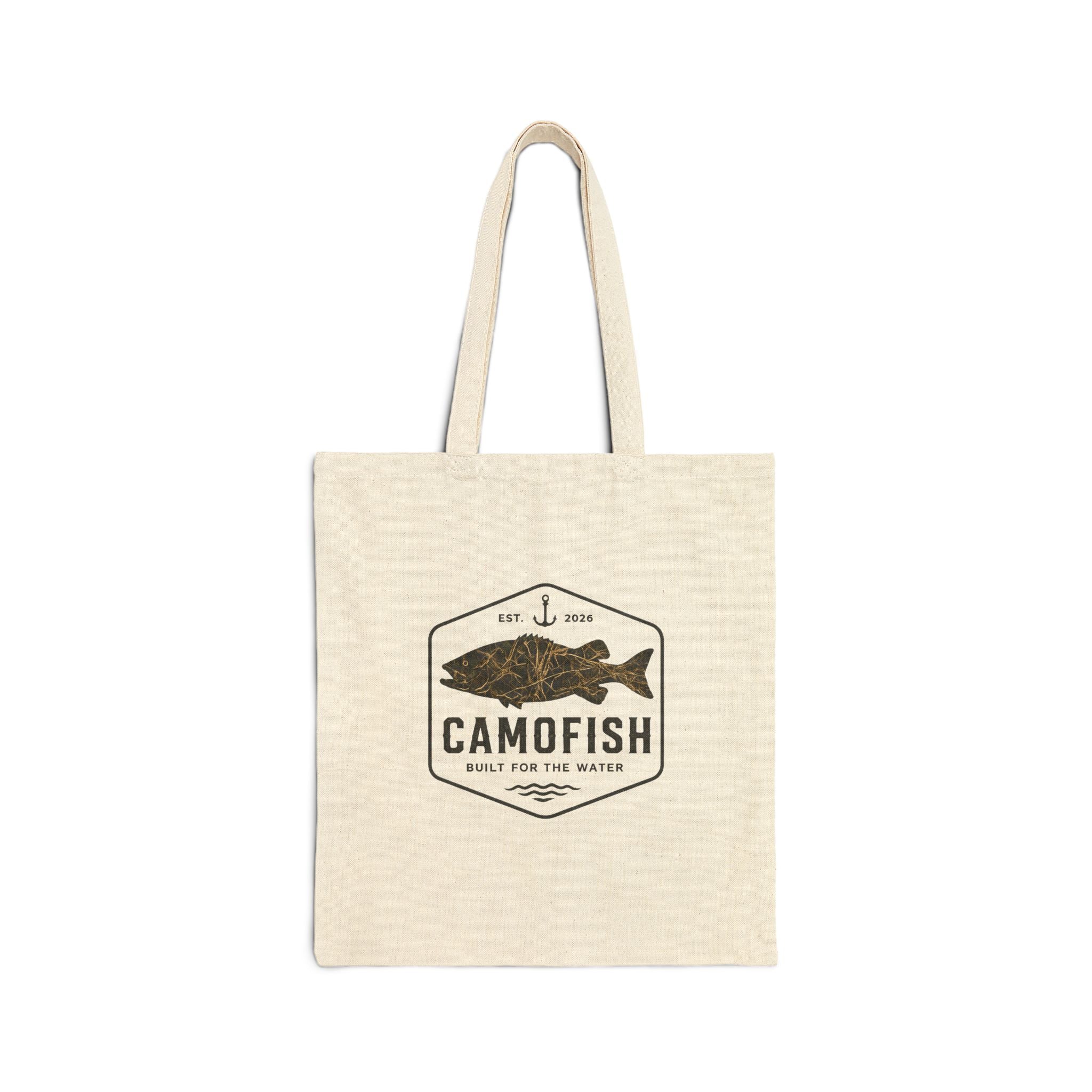 Canvas Tote Bag — 'Camofish' Vintage Fishing Logo Eco Shopper