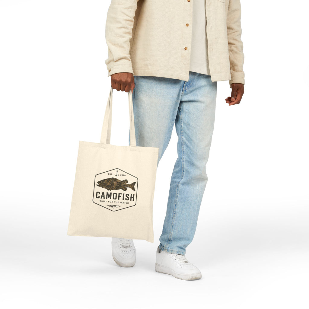 Canvas Tote Bag — 'Camofish' Vintage Fishing Logo Eco Shopper