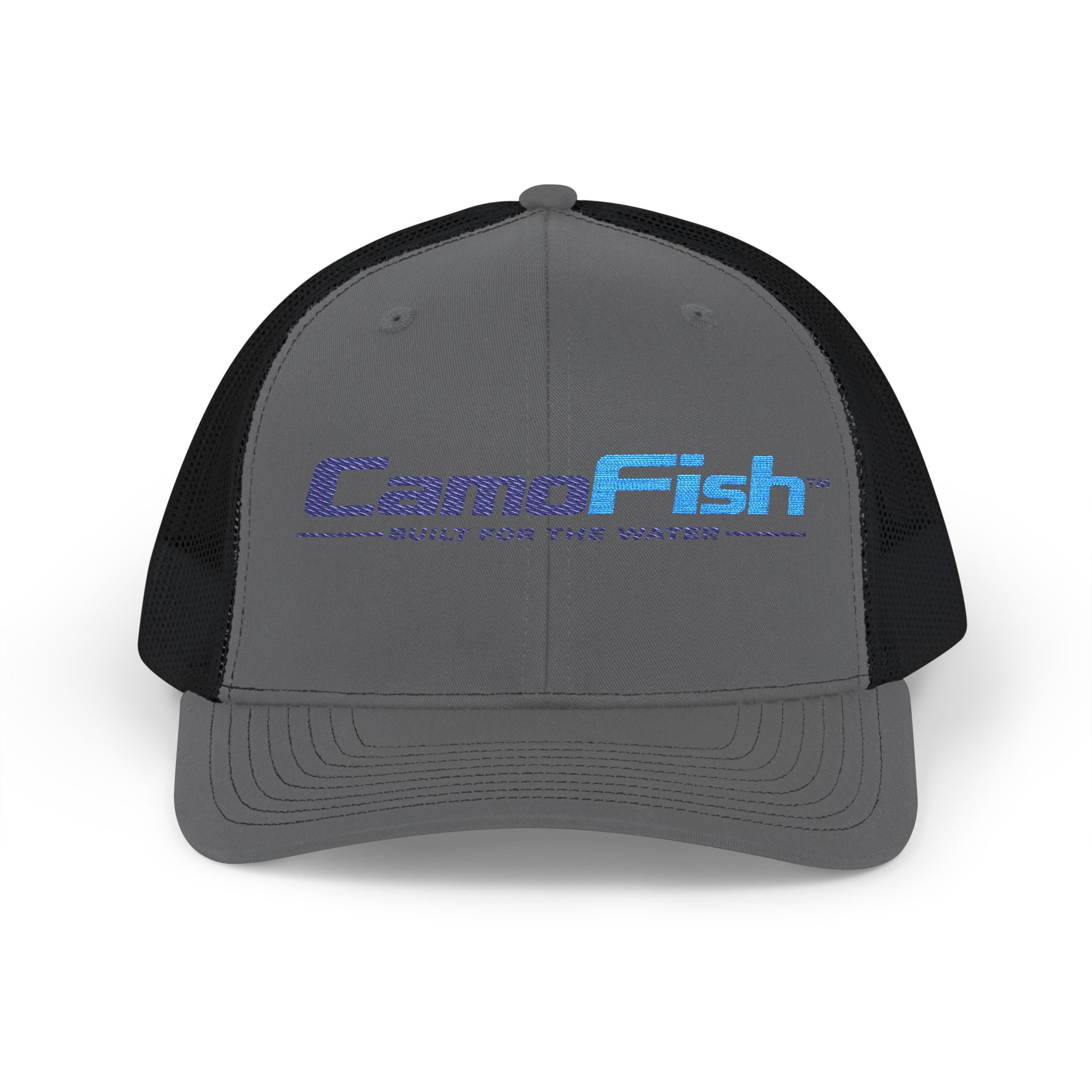 CamoFish Embroidered Logo Trucker Cap - Classic Snapback with Outdoor Patch Design