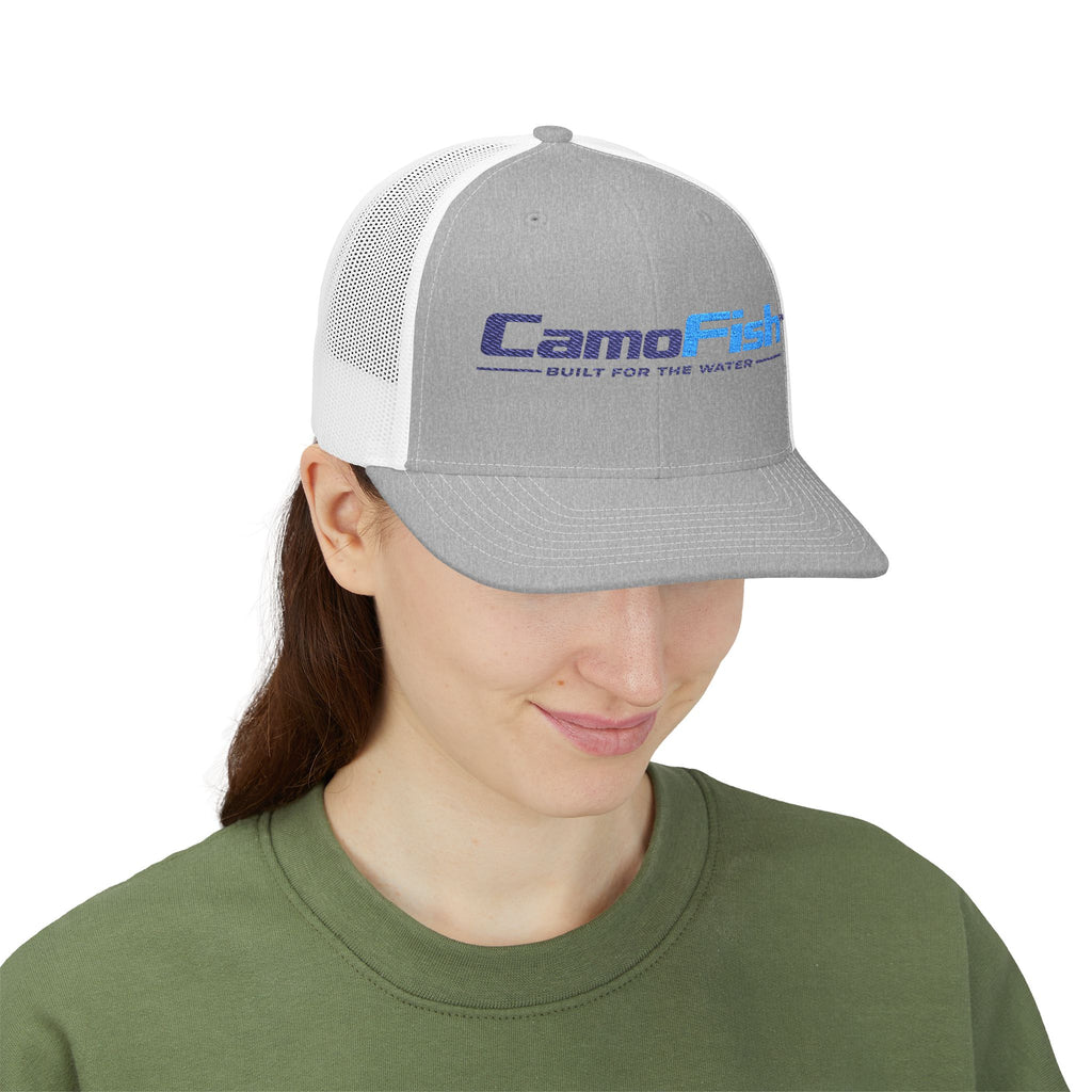 CamoFish Logo Trucker Cap - Classic Snapback with Outdoor Patch Design